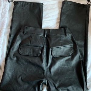 Black patent pants with adjustable bottom